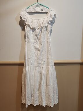 Lauren Ralph Lauren White Eyelet Maxi Dress with Ruffle Neck